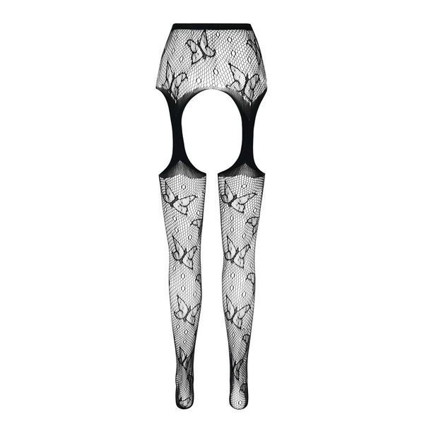 Эротические колготки-бодистокинг Passion ECO S001 black, с доступом, декор бабочки, подвязки SO7084 фото
