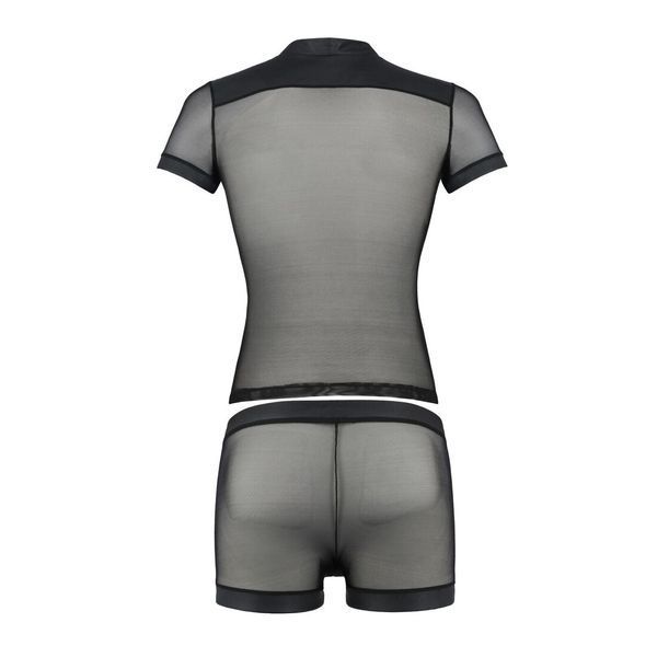 Комплект сетчатого мужского белья Passion 052 SET MICHAEL S/M black, рубашка, боксеры, заклепки SO7625 фото