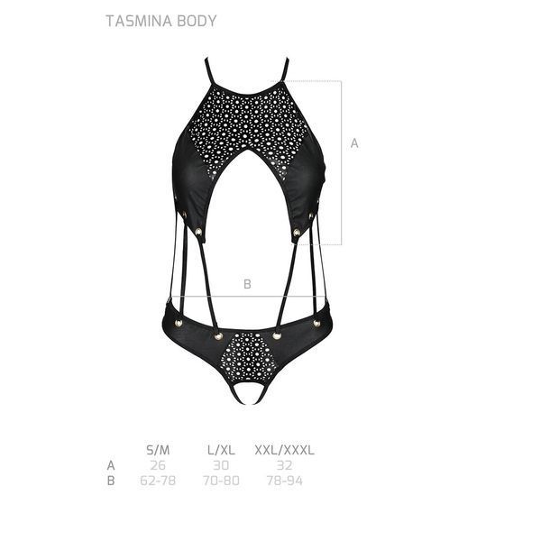 Боди с открытым доступом Passion TASMINA BODY S/M, black, экокожа, шнуровки, ажурные кружева SO7110 фото