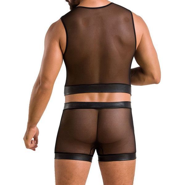 Комплект мужского белья на шнуровке Passion 053 SET WILLIAM L/XL Black, жилет, боксеры SO7627 фото