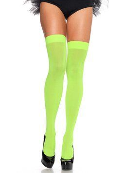 Плотные неоновые чулки Leg Avenue Nylon Thigh Highs Neon Green, one size SO7984 фото