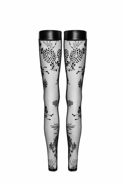 Панчохи без миска Noir Handmade F243 Tulle stockings with patterned flock embroidery, L SX0157 фото