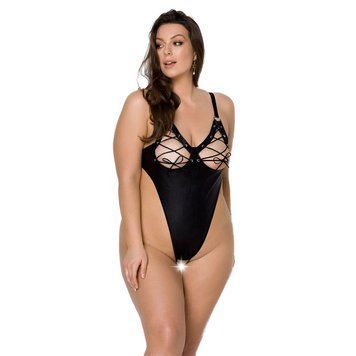 Боди из экокожи Passion CELINE BODY 4XL/5XL black, с доступом, открытый SO7059 фото