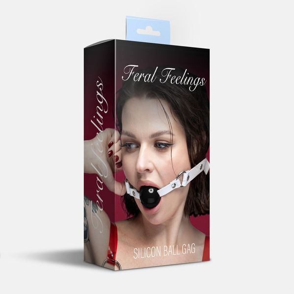 Кляп силіконовий Feral Feelings Silicon Ball Gag White/Black, білий ремінець, чорна кулька SX3976 фото