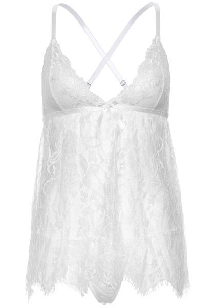 Сорочка бебі-дол Leg Avenue Floral lace babydoll & string White M, стрінги SO9173 фото