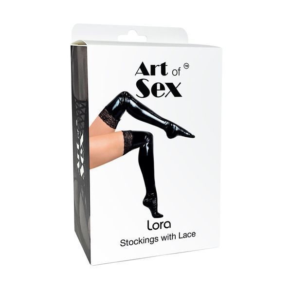 Сексуальные виниловые чулки Art of Sex - Lora с кружевом, размер L, с эффектом мокрого бархата SX4406 фото