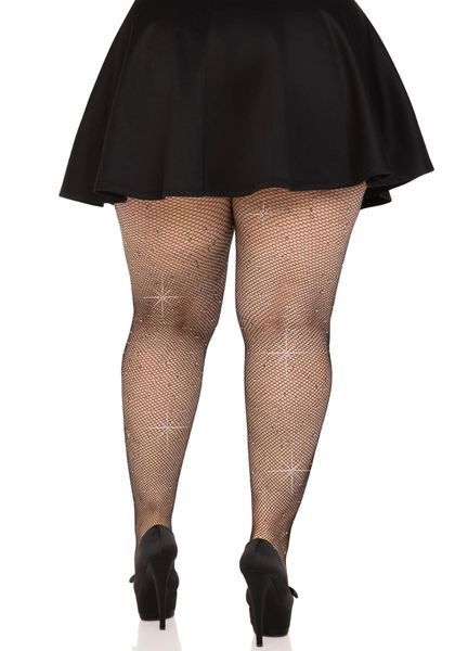 Колготки Leg Avenue Rhinestone micro net tights Plus size Black, дрібна сітка, стрази SX1729 фото