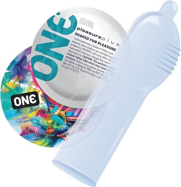 Набір презервативів ONE Pleasure Plus, 100 шт, з ребристою ділянкою на кінці, паковання-тубус SX0738 фото