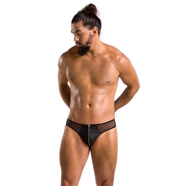 Мужские слипы на молнии Passion 042 SLIP TIMMY XXL/XXXL Black, экокожа, сетка SO7599 фото