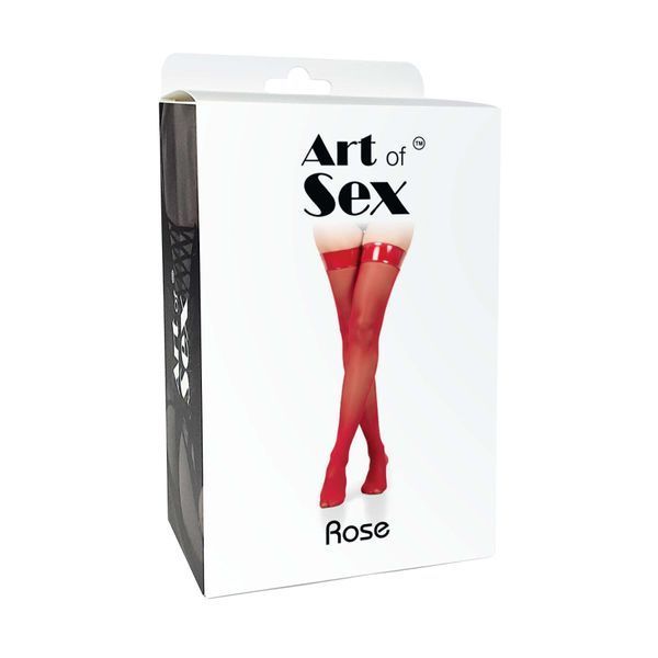 Чулки в мелкую сетку с коронкой Art of Sex - Rose, цвет черный с эффектом мокрого бархата, L SX3652 фото