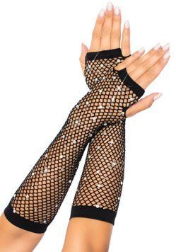 Мітенки зі стразами Leg Avenue Rhinestone Fishnet Arm Warmers Black, One Size SX1732 фото