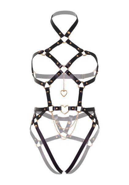 Портупея-тедди из экокожи Leg Avenue Heart ring harness teddy L, Black, подвеска-сердечко, цепи SO8565 фото