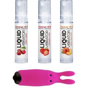 Набор из 3-х вкусов стимулирующего лубриканта Amoreane Med (3х10мл) и вибропули Adrien Lastic Pink SO3838 фото