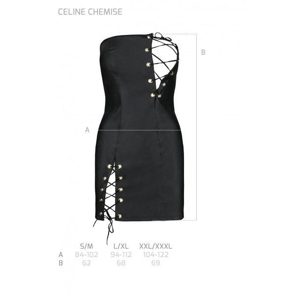 Мини-платье из экокожи Passion CELINE CHEMISE black L/XL, шнуровка, трусики в комплекте SO6406 фото