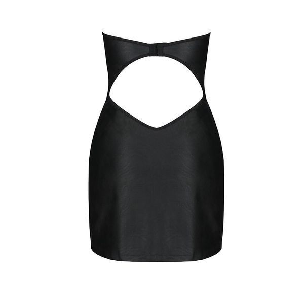 Мини-платье из экокожи Passion CELINE CHEMISE black L/XL, шнуровка, трусики в комплекте SO6406 фото