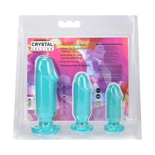 Набір анальних пробок Doc Johnson Crystal Jellies - Anal Starter Kit Teal (м'ятий та без вставки!!!) SX4427-R фото